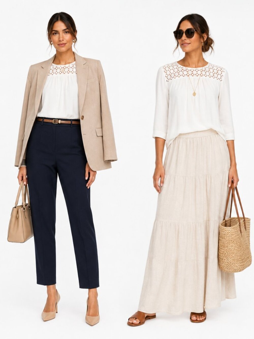 Ann Taylor Eyelet Yoke Mixed Media Blouse